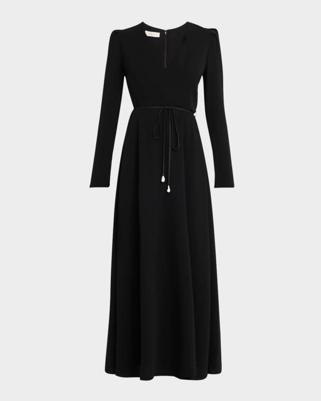 Belted Pearl-Embellished Gown